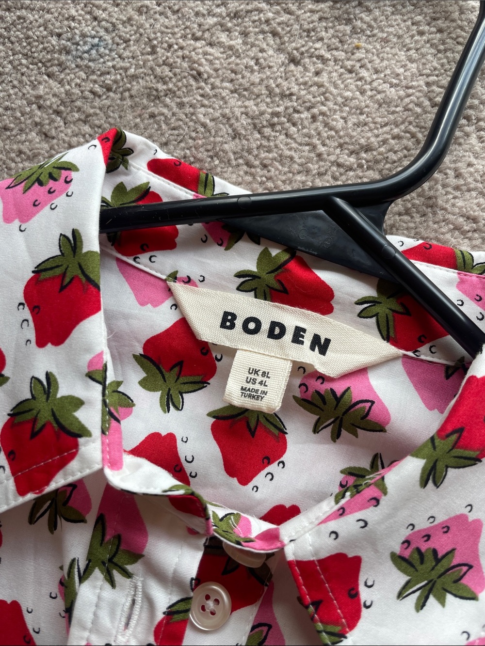 Boden White Strawberry-Print Long Sleeve Shirt Dress - Picture 2 of 5
